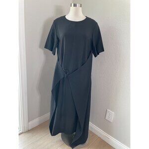 COS Womens 12 Black Tie Front Maxi Dress Short Sleeve Minimalist Lagenlook